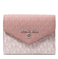Michael Kors Jet Set Charm Pink White Logo Med Envelope Trifold Wallet