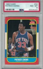 PSA NM-MT 8 1986 Fleer Patrick Ewing Rookie Card - New York Knicks