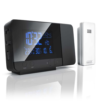 Bearware Funk-Wetterstation mit Projektionsanzeige | Wecker | Uhr mit DCF | USB