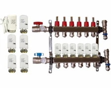 6 Loop Radiant PEX Plumbing Manifold - 1" 304 Stainless Steel & 4 Wire Actuator