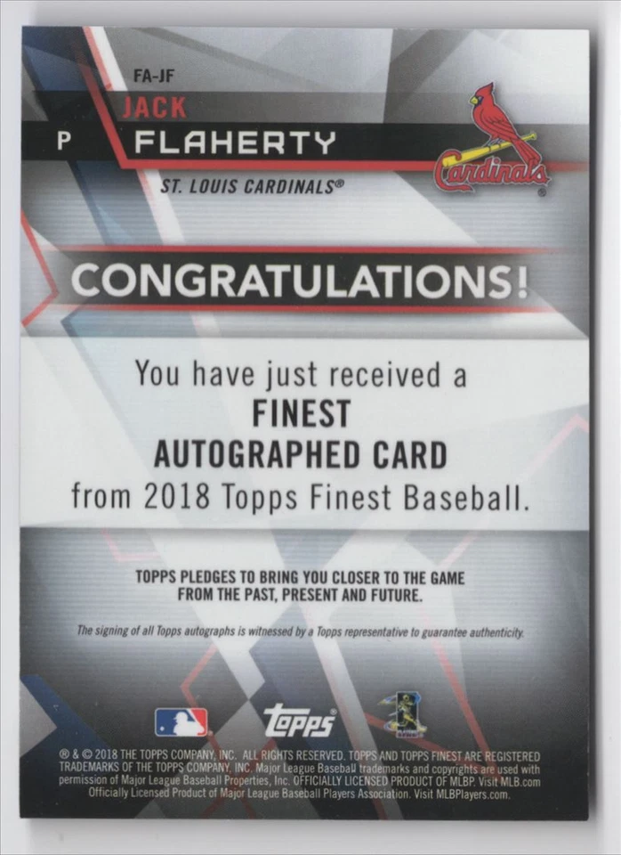 2018 TOPPS FINEST BLUE REFRACTOR /150 JACK FLAHERTY Rookie Auto - Image 2 of 2