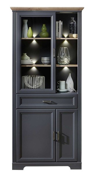 Vitrine Vitrinenschrank Standvitrine Wohnzimmerschrank Led Beleuchtung Grau-image