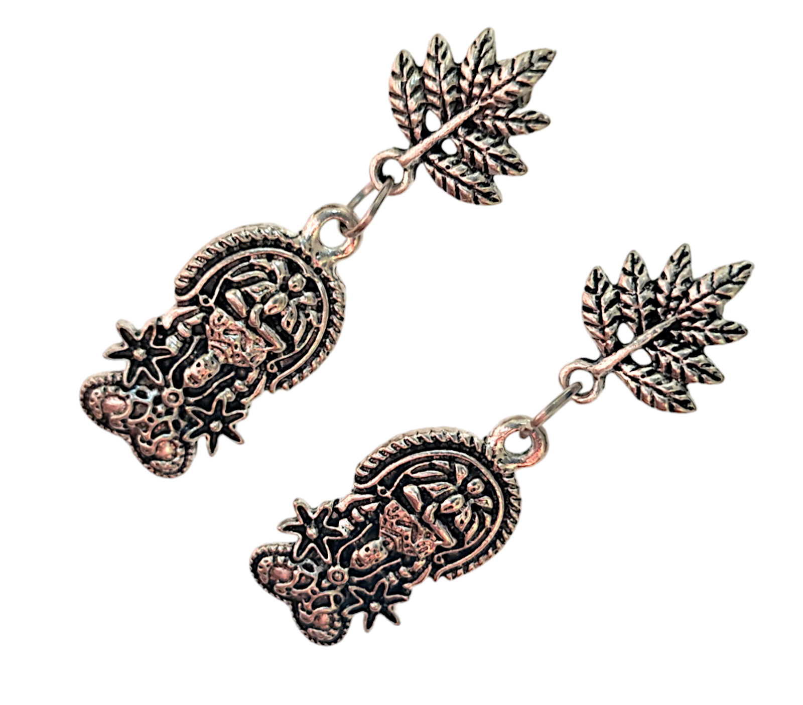Boucles D'Oreilles Jhumka Indiennes En Laiton Plaqué Argent - Style Ghungroo Oxydé, Fait Main