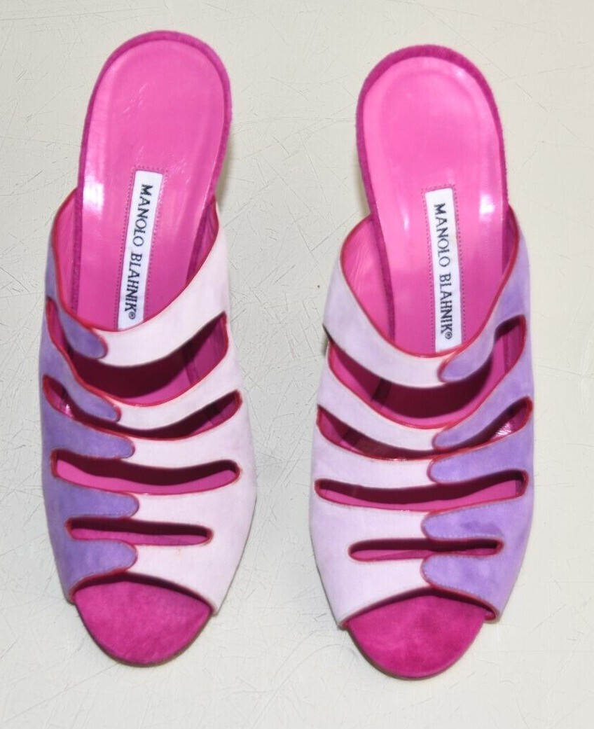 Manolo Blahnik パープル サンダル 38 Manolo Blahnik Purple Suede Ankle Wrap Sandals Size 6.5/37