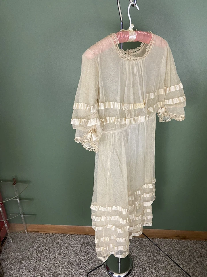 Antiguo Vestido de Día de Césped Transparente Encaje Boda Años 20’s Eduardiano Niveles Tea Cottage Core Foto 2 de 4