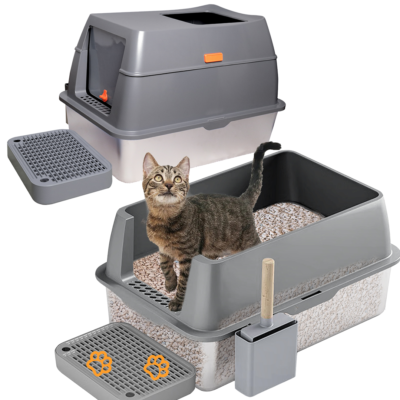 Katzentoilette XXL Edelstahl Katzenklo mit Haube Matte Schalentoilette hohe  WC | eBay