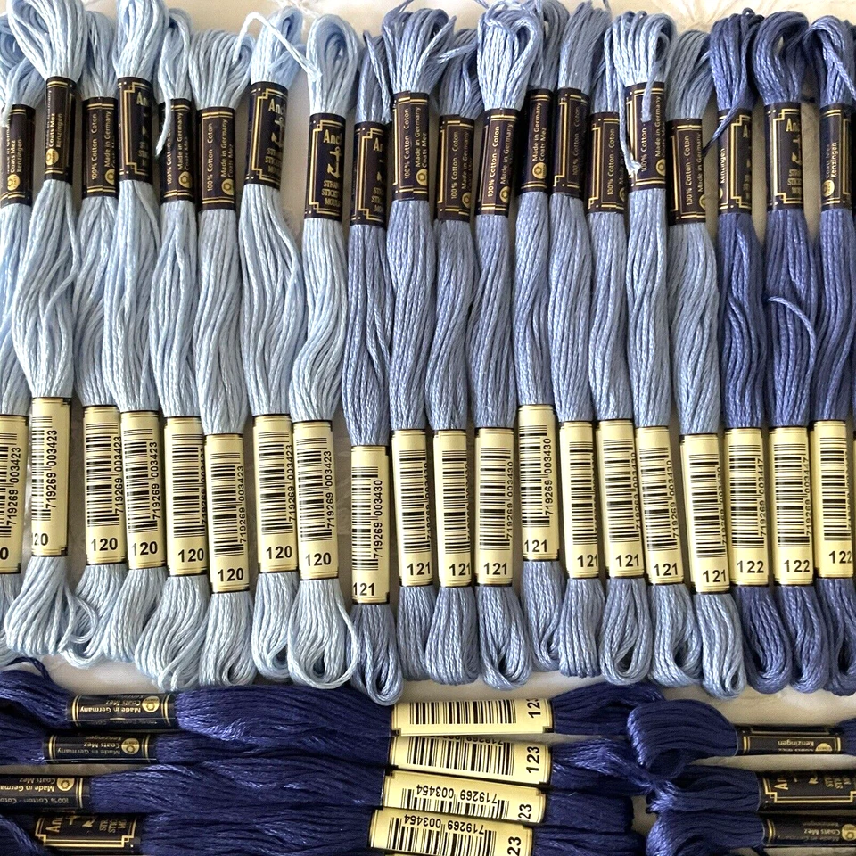 Anchor Stranded Sticktwist Mouline 8M Emb Thread Lot of 44 Blue Series 120's New - Image 2 of 4