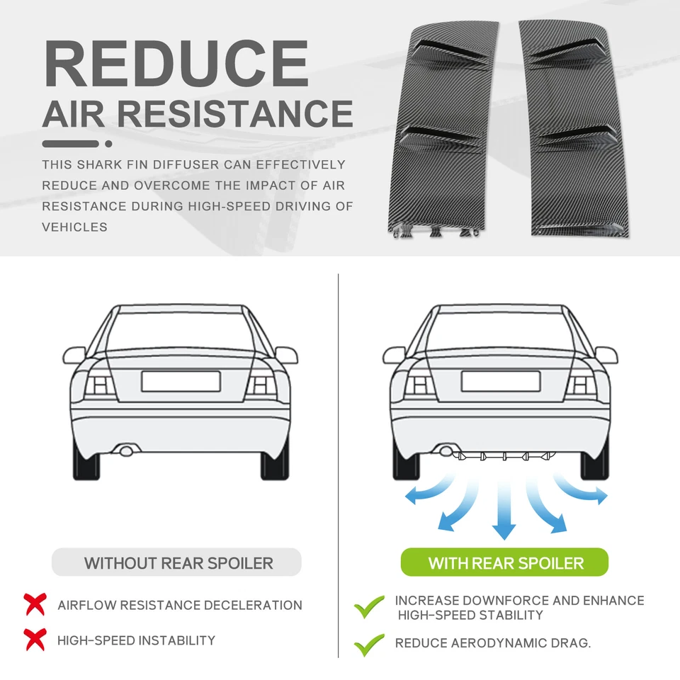 For Chevy Monte Carlo 00-07 Carbon Look Rear Bumper Diffuser Shark Fins Spoiler - Image 4 of 4