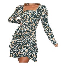 PRETTY LITTLE THING womens floral mini dress long sleeve square neck  Size 8