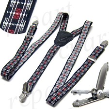 New Y back Kid's Boy's Suspender Braces elastic strap clip on plaid  checkers