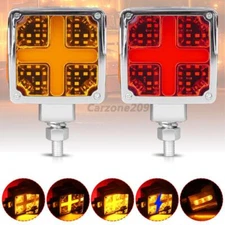 2X Square LED Dual Face Stud Mount Pedestal Fender Turn Signal Light Red/Amber