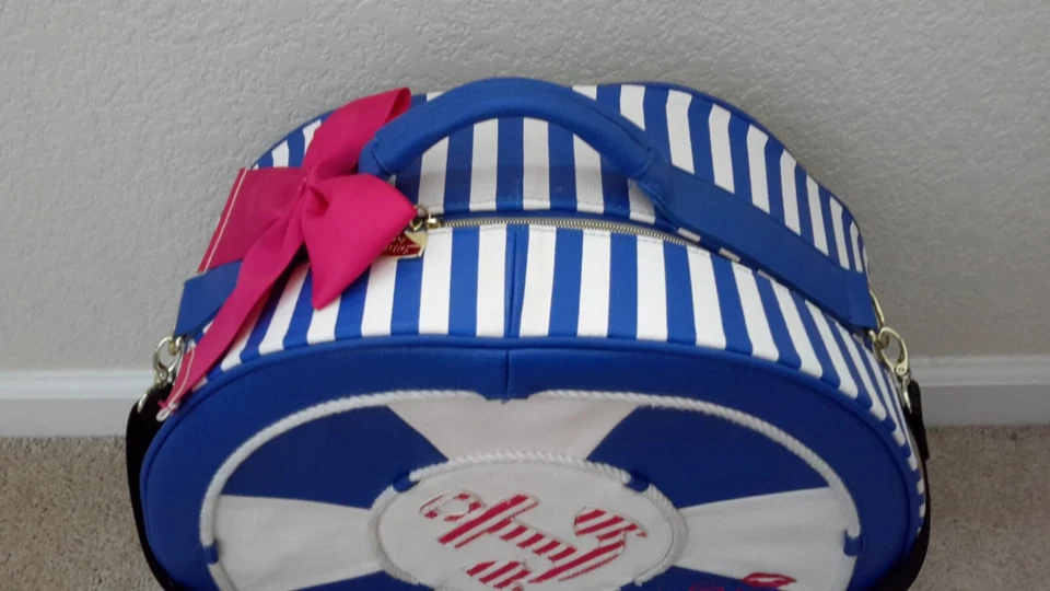 Vintage Betsey Johnson Train Case Weekender Nautical Design Travel Bag Stripes - Image 3 of 4