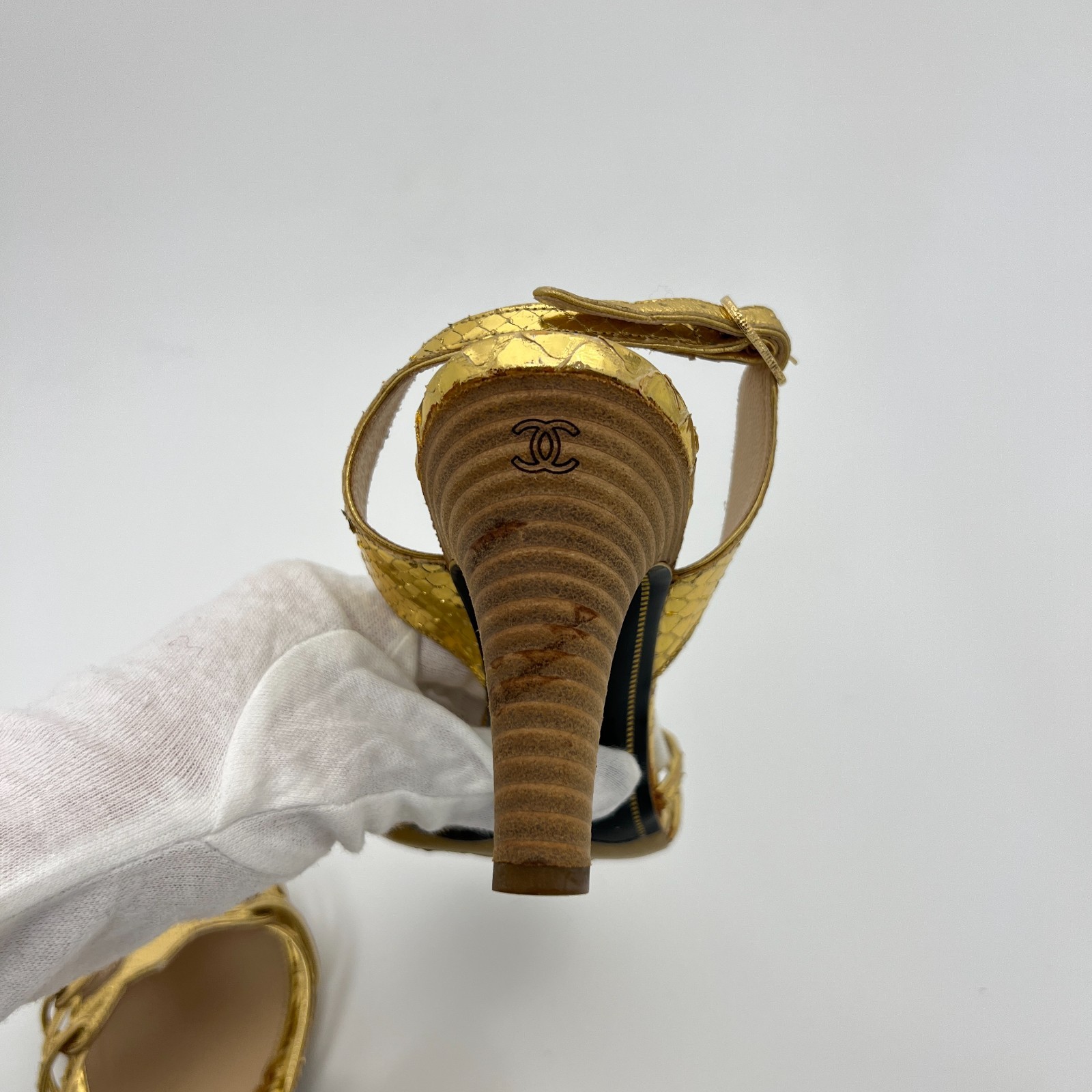 Chanel |Authentic Gold Metallic Snake Leather CC … - image 13