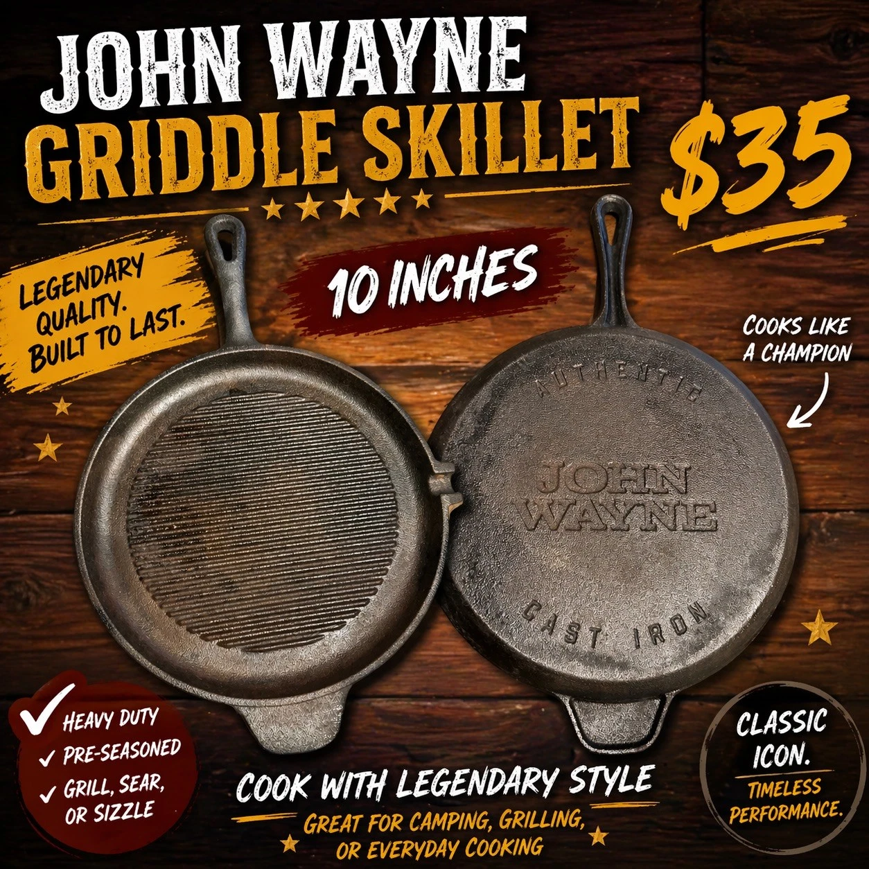 Cast Iron Griddle Pan 10.5in Pre-Seasoned for Pancakes, Pizza, Tortilla