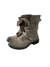 Diba Boots Womens 6 True Joyce Slouch Booties Gray Leather Buckle Cuban Heels