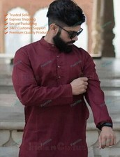 Solid Maroon Color Traditional Shirts Top Shirt Mens Wear Cotton Kurta