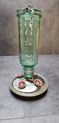Perky Pet Green Glass Hummingbird Feeder Vintage