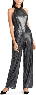 RACHEL Rachel Roy Black Sequin High Neck Jumpsuit, SZ 2