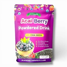FITGUM Acai Berry Drink Powder with Chia Seeds 10 Sachets Daily Beverage