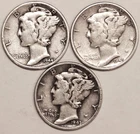 (3) Mercury Dimes - Fine/Very Fine - 1943 1944 1945 - #4569ED