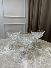 Set of 3 Cut Glass Champagne Coupe Glasses Vintage Style Stemware