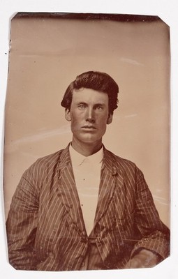 Antique Sixth Plate Tintype Young Handsome Dapper Man In Striped Jacket