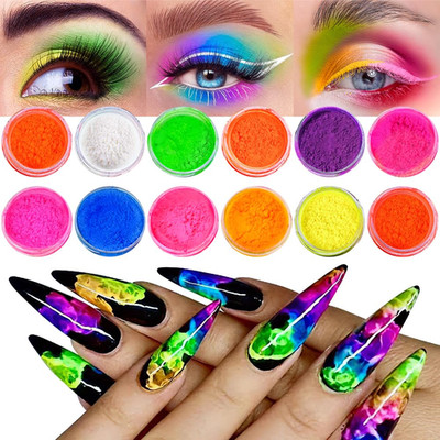Neon Phosphor Pigment Pulver Für Nägel Lidschatten - 12 Colors Neon Nagel Glitze