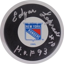 Edgar Laprade Autographed Rangers Hockey Puck (HOF 93) JSA CK72489