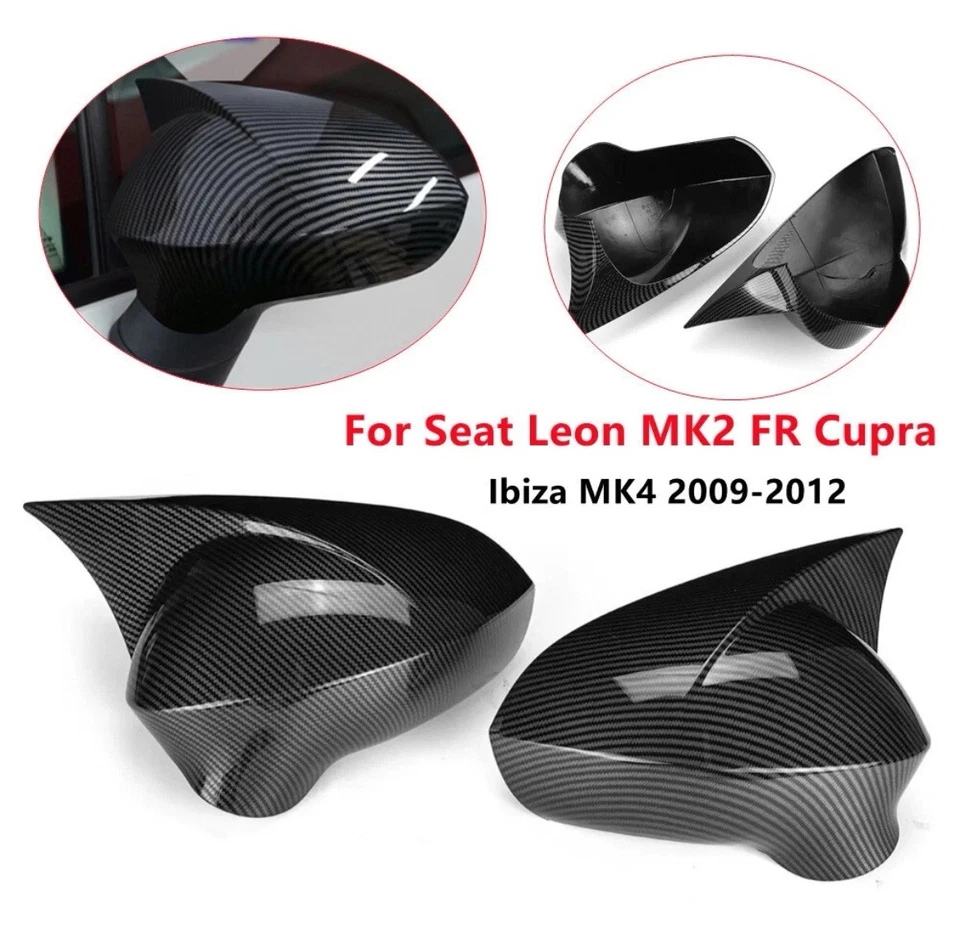 Tapa de cubierta de espejo retrovisor lateral carbono ABS para Seat Leon MK2 2009-12 Ibiza MK4 Foto 2 de 4