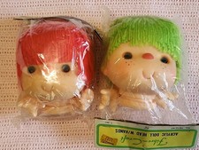 4 1/4" Acrylic Yarn Hair Doll Head Hand Set Lot Red Green Fibre Craft Vintage