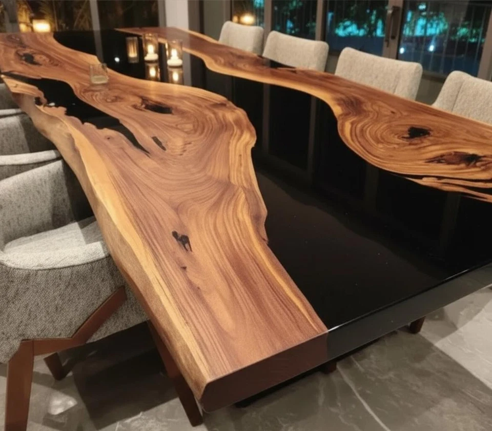 Luxury Black Epoxy River Table 60"x30" | Live Edge Walnut Dining Table Handmade - Image 2 of 4