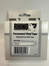 Rhino 18444 Permanent  Vinyl Tape Black print on White Tape 18444