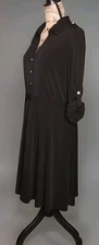 NY Collection - Black Knit Roll Tab Slv Fit & Flare Shirt Dress - Women's Large
