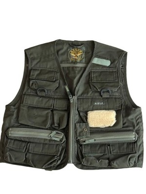 AIGLE Fishing Vest S Olive Green Embroidered Logo Multiple Pockets