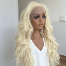 Synthetic Hair Heat Resistant Frontal Lace Wigs Soft Long Wavy Blonde