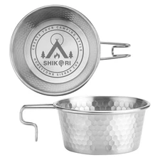 Camping Sierra Cup Set fo 2 304 Stainless Steel Stackable Portable 450ML Sier...