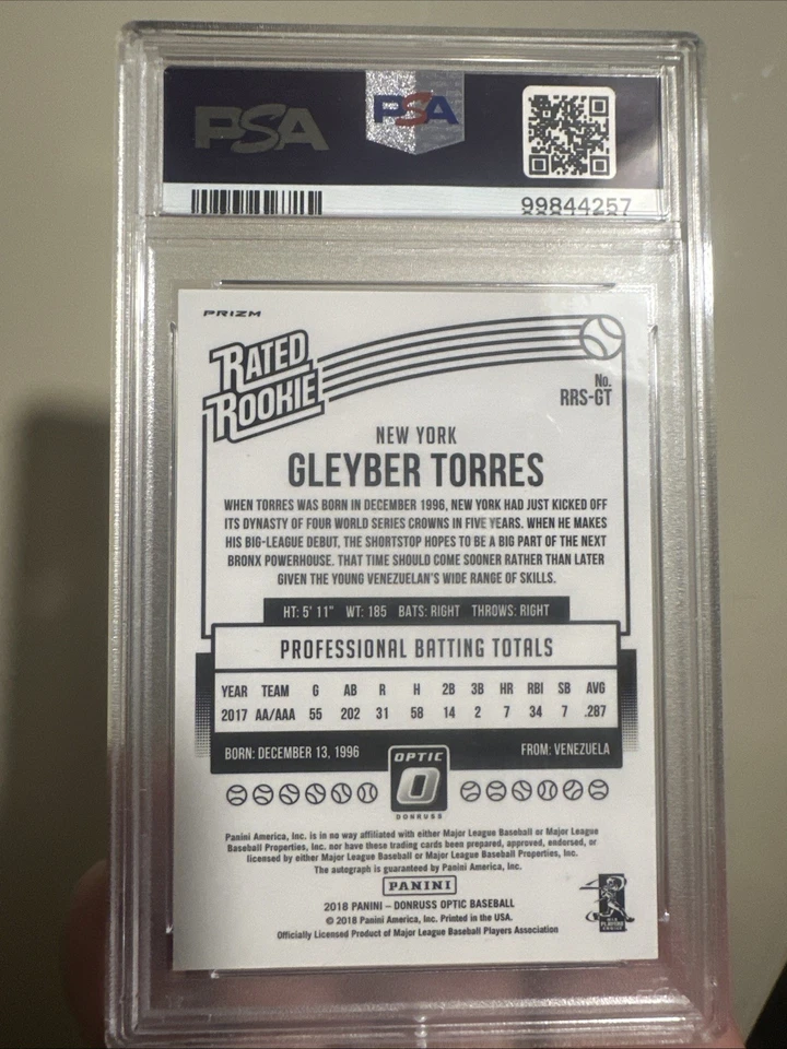 Holograma Gleyber Torres 2018 Panini Donruss Optic Rated Rookie Signature #GT Foto 2 de 2