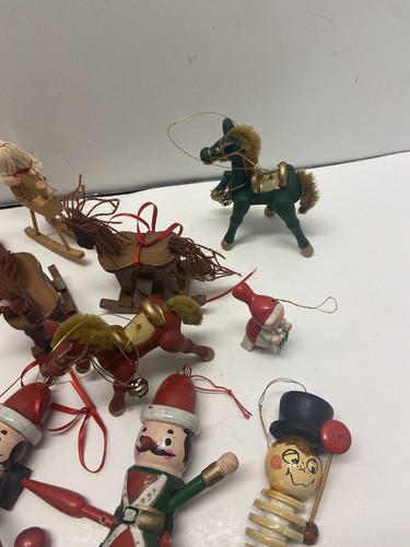 Vintage Wooden Christmas Ornament Lucky 13 Horses and More 3 Broken - Picture 3 of 6