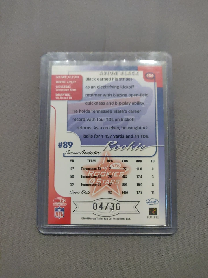 2000 Leaf Rookies & Stars Longevity Parallel 04 /30 Avion Black #106 Rookie - Image 2 of 2