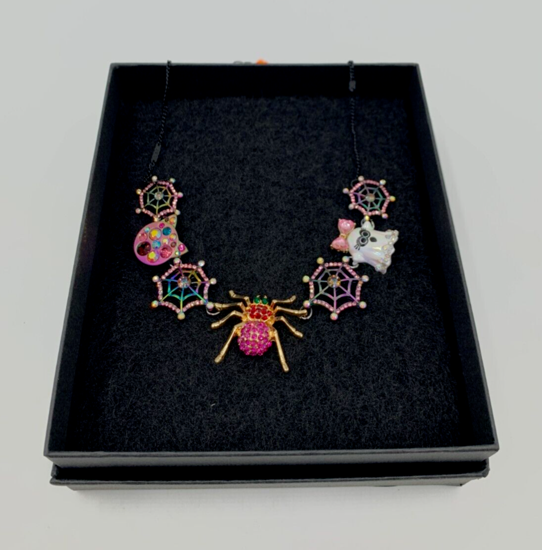 Betsey Johnson Halloween Charm Necklace w/ Skeleton Hand Drop Earrings  #J1031