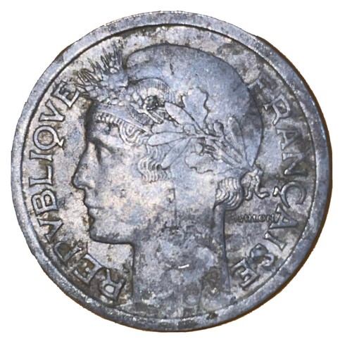 France 1 Franc 1948 French Coin light type Aluminum Cornucopia 23mm KM # 885a.1 - Picture 4 of 14