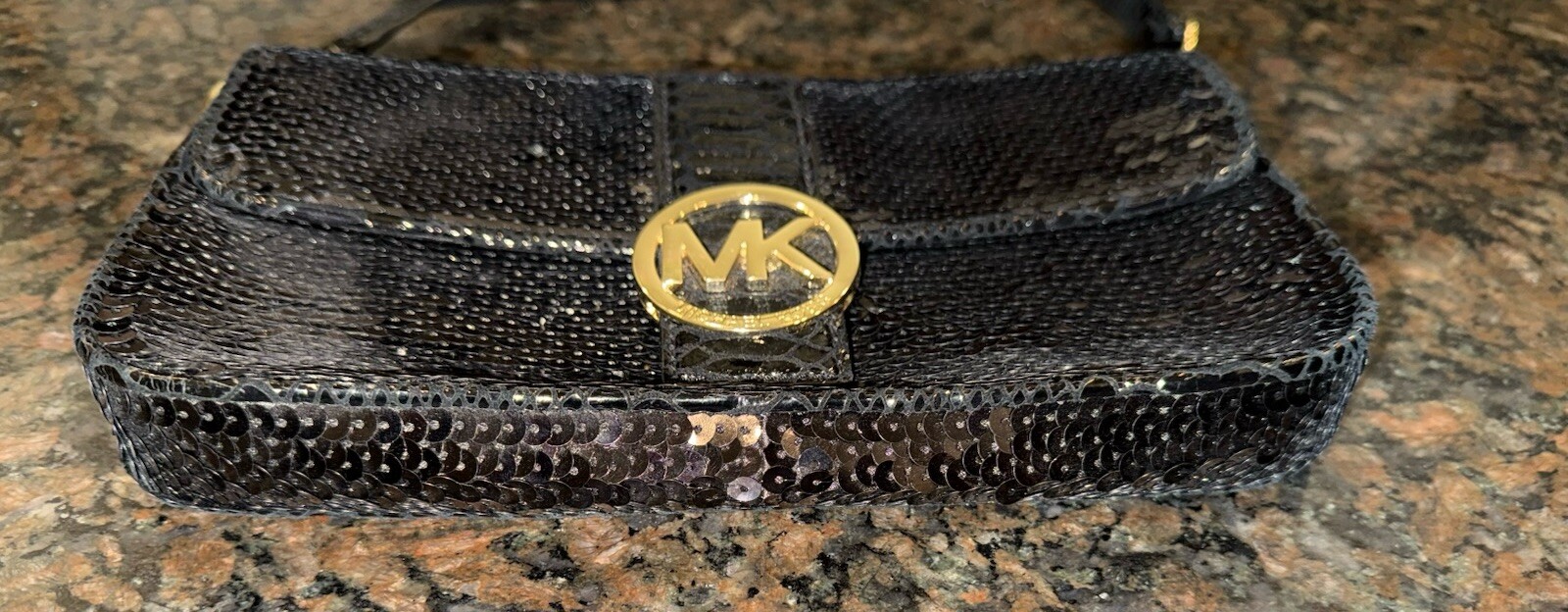 Michael Kors Black Purse Python Embossed and Sequ… - image 3
