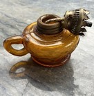 Vintage Amber Glass Oil Lamp Made In Hong Kong Base Only Fruit Motif On Base — photo 2
