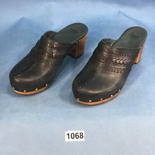 UGG Australia Black Leather Slip On Clog Mules Heels Sherpa 1952 Size 7..