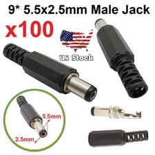 100 pcs 2.5mm x 5.5mm Male DC Power Plug Socket Jack Connector Adapter