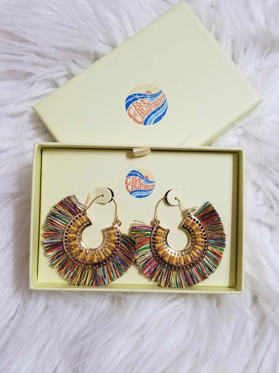 C C California Goldtone Tassel Multi color Hook Earrings New eBay