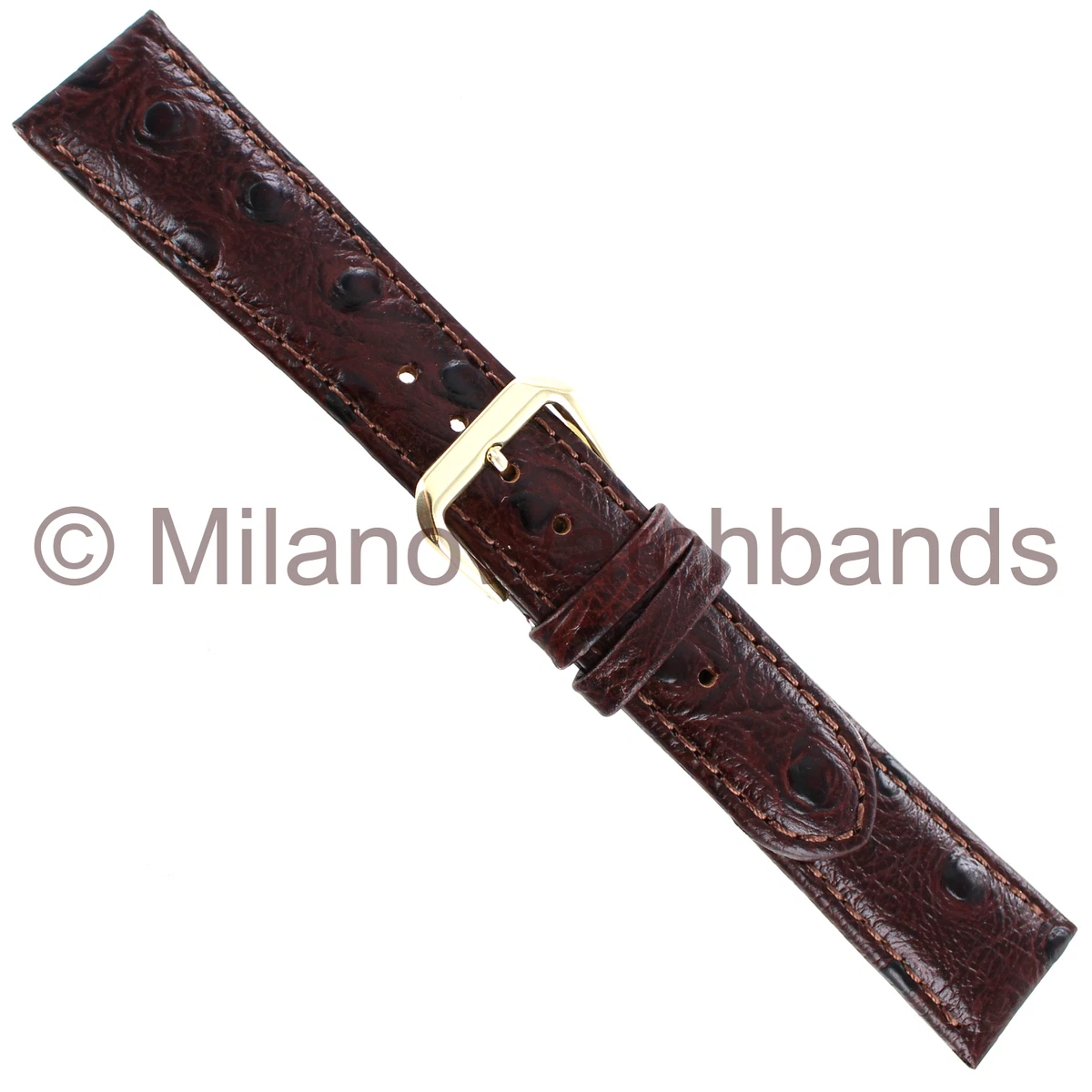 19mm deBeer Dark Brown Ostrich Grain Genuine Calfskin Leather Mens