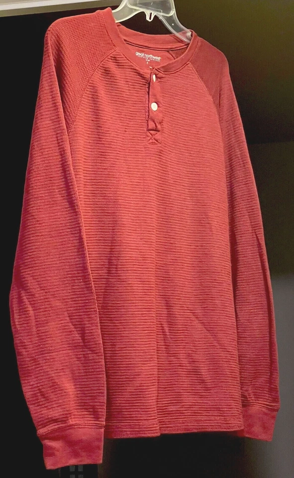 Camisa de hombre Great Northwest Henley manga larga granate roja talla grande Foto 4 de 4