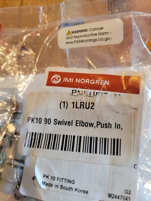 IMI NORGREN 90 Swivel Elbow,Push Loc,PK10, M24470410 Pneufit M 10-32 Tside, 1/4''
