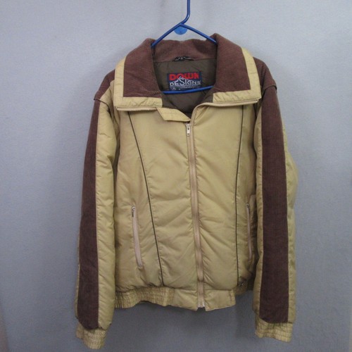 Down Designs Herren Vintage Puffer Jacke XL Beige Braun Cord